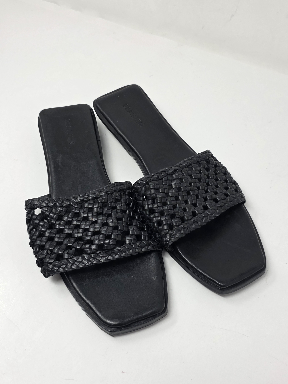 Bembien Black Woven Slide Sandals Block heel Casual Handmade Size 39